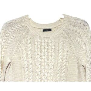 Y2K Gap Cable Knit Sweater Long Sleeves Crew Neck Fisherman Ivory Cozy Chunky